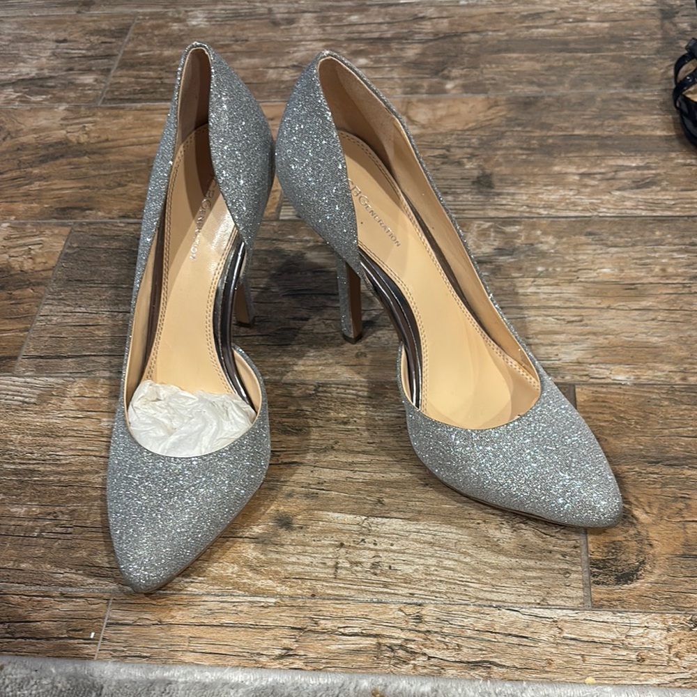 BCBGeneration Silver Glitter Heels
